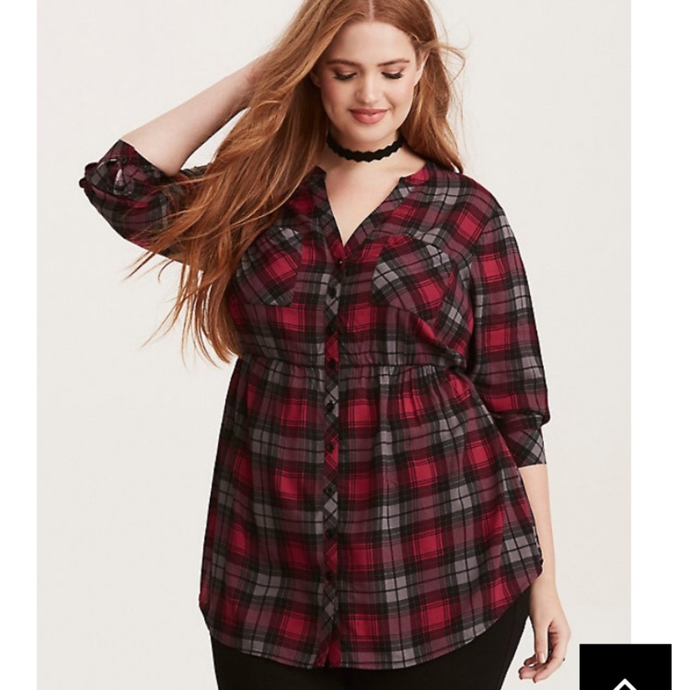 Torrid Plaid Button Up Babydoll Blouse Size 2x